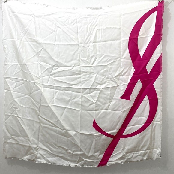 Yves Saint Laurent Accessories - Yves Saint Laurent 100% Silk White Pink Logo Square Scarf 34x35 Made in Italy